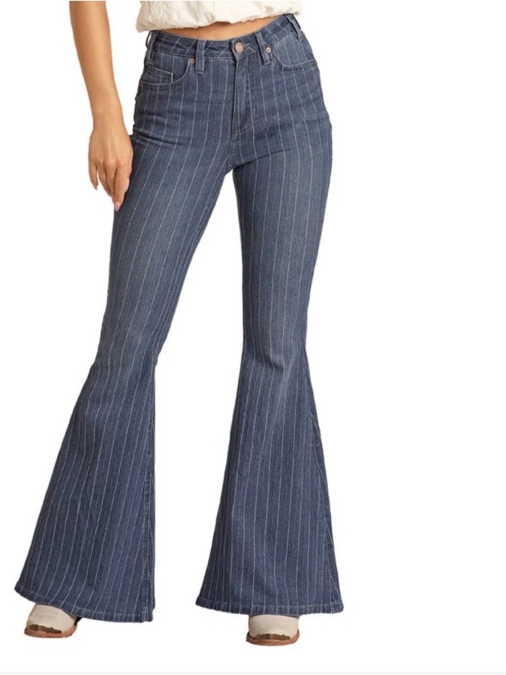 High-Rise Pinstripe Flare Jeans - Blue